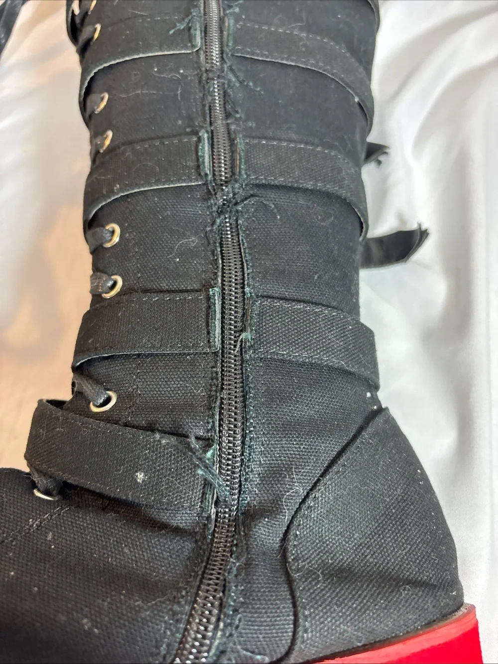 Black Lace-Up Platform Boots with Rainbow Sole